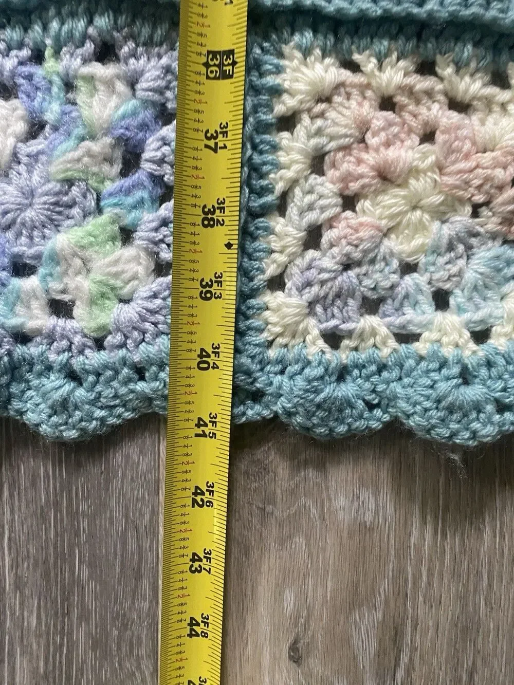 Vtg Afghan Grannycore pre Square Multicolored Handmade “41 x 41” Teal Blue/Green